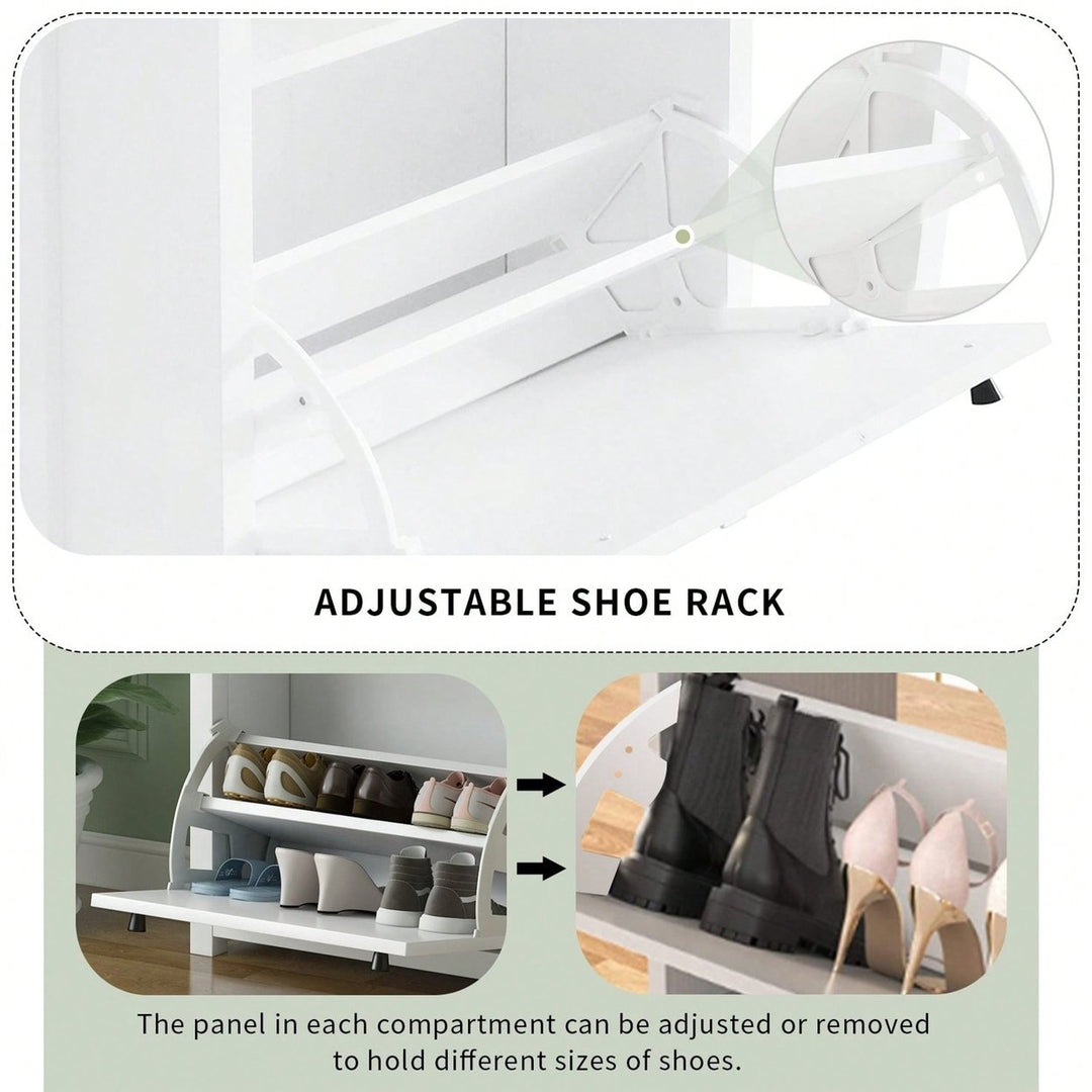 2 Flip Drawers Wood Grain Pattern Top Shoe Cabinet With Drawer, Free Standing Shoe Rack With Adjustable Panel For Image 5