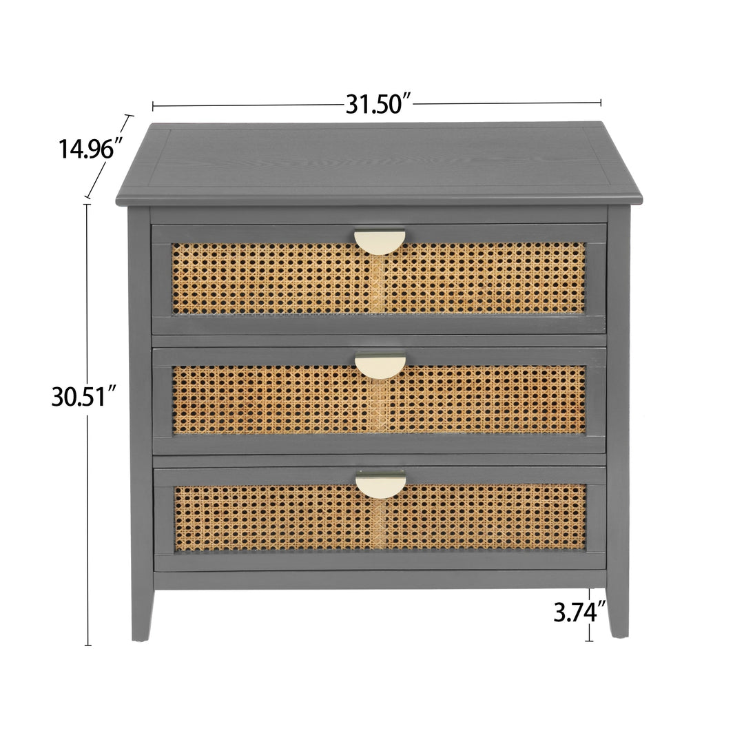 3 Drawer Cabinet with Natural Rattan - Stylish Wooden Storage Unit for Bedroom, Living Room, and Study Furniture Image 5