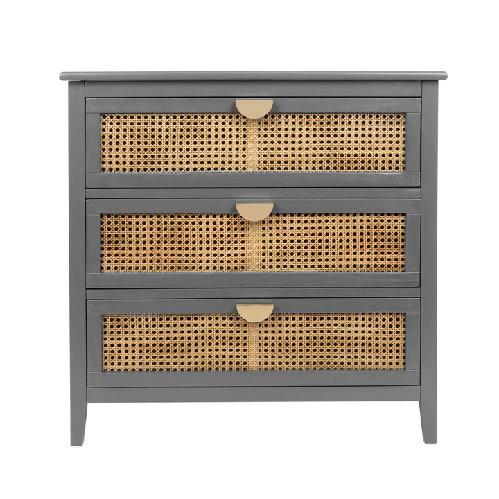 3 Drawer Cabinet with Natural Rattan - Stylish Wooden Storage Unit for Bedroom, Living Room, and Study Furniture Image 7