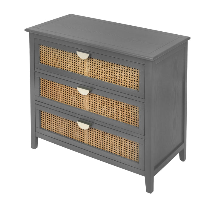 3 Drawer Cabinet with Natural Rattan - Stylish Wooden Storage Unit for Bedroom, Living Room, and Study Furniture Image 12