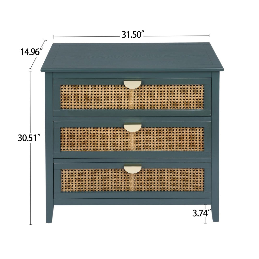 3 Drawer Cabinet with Natural Rattan Design, Stylish Storage Solution for Bedroom, Living Room, and Study Furniture Image 5