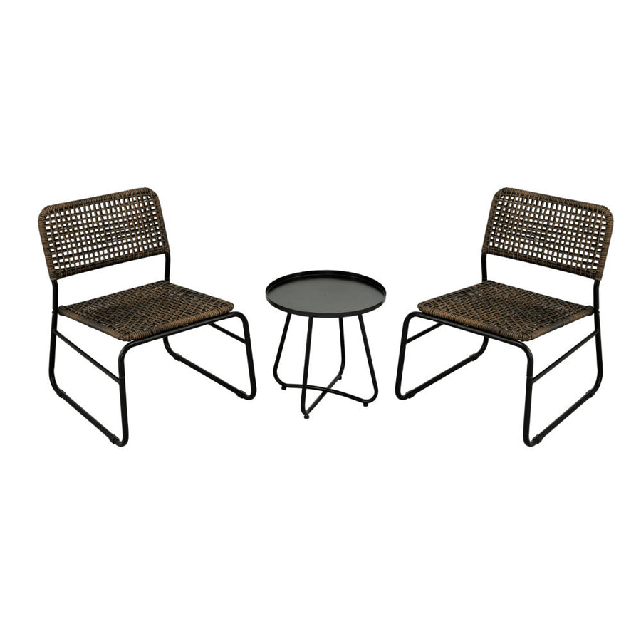 3 Piece Patio Furniture Set, Small Outdoor Wicker Rattan Chairs With Round Table For Balcony, Porch, Garden, Backyard, Image 1