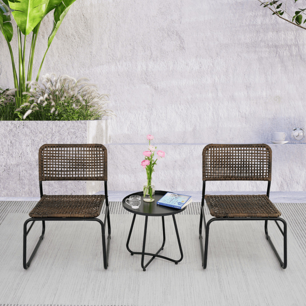 3 Piece Patio Furniture Set, Small Outdoor Wicker Rattan Chairs With Round Table For Balcony, Porch, Garden, Backyard, Image 2