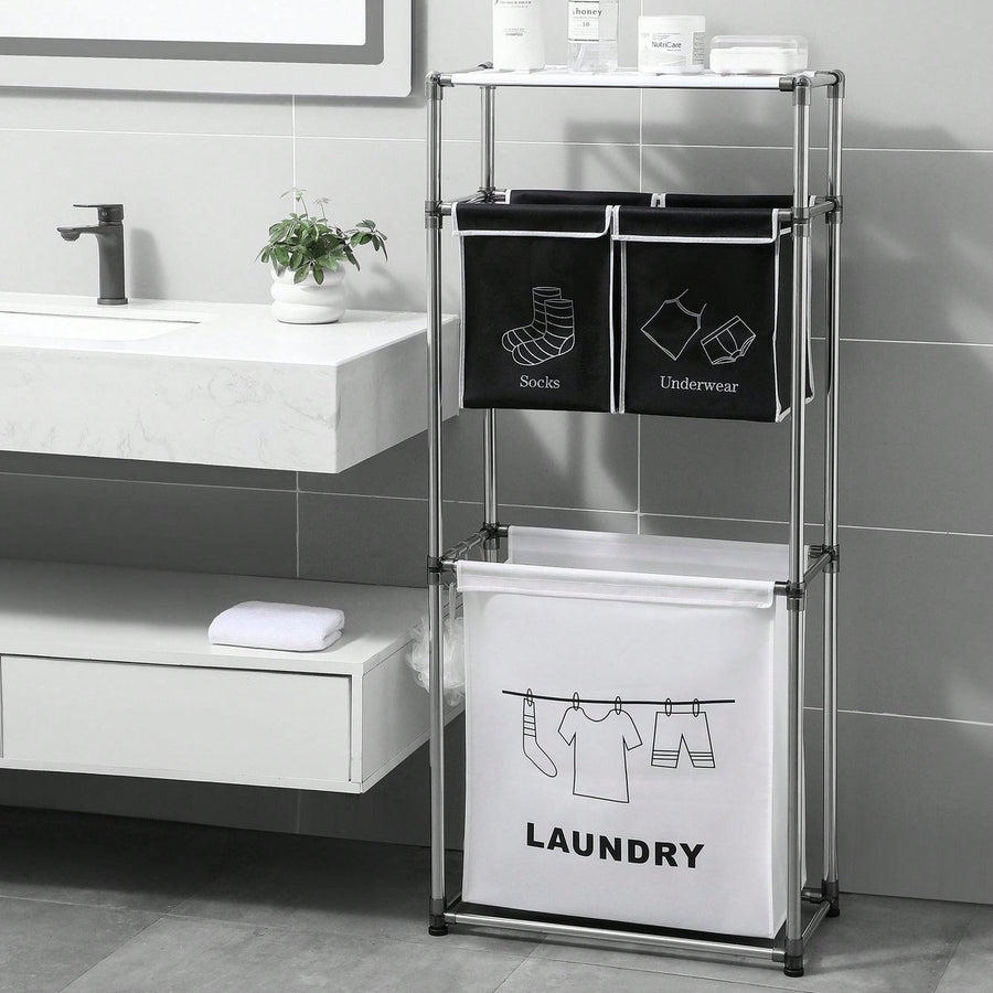 3 Tier Laundry Sorter, Laundry Hamper With 4 Removable Bags For Organizing Clothes, Laundry, Lights, Darks Image 1