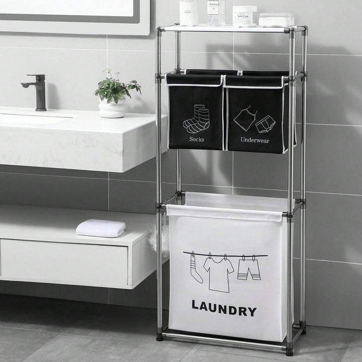 3 Tier Laundry Sorter, Laundry Hamper With 4 Removable Bags For Organizing Clothes, Laundry, Lights, Darks Image 4