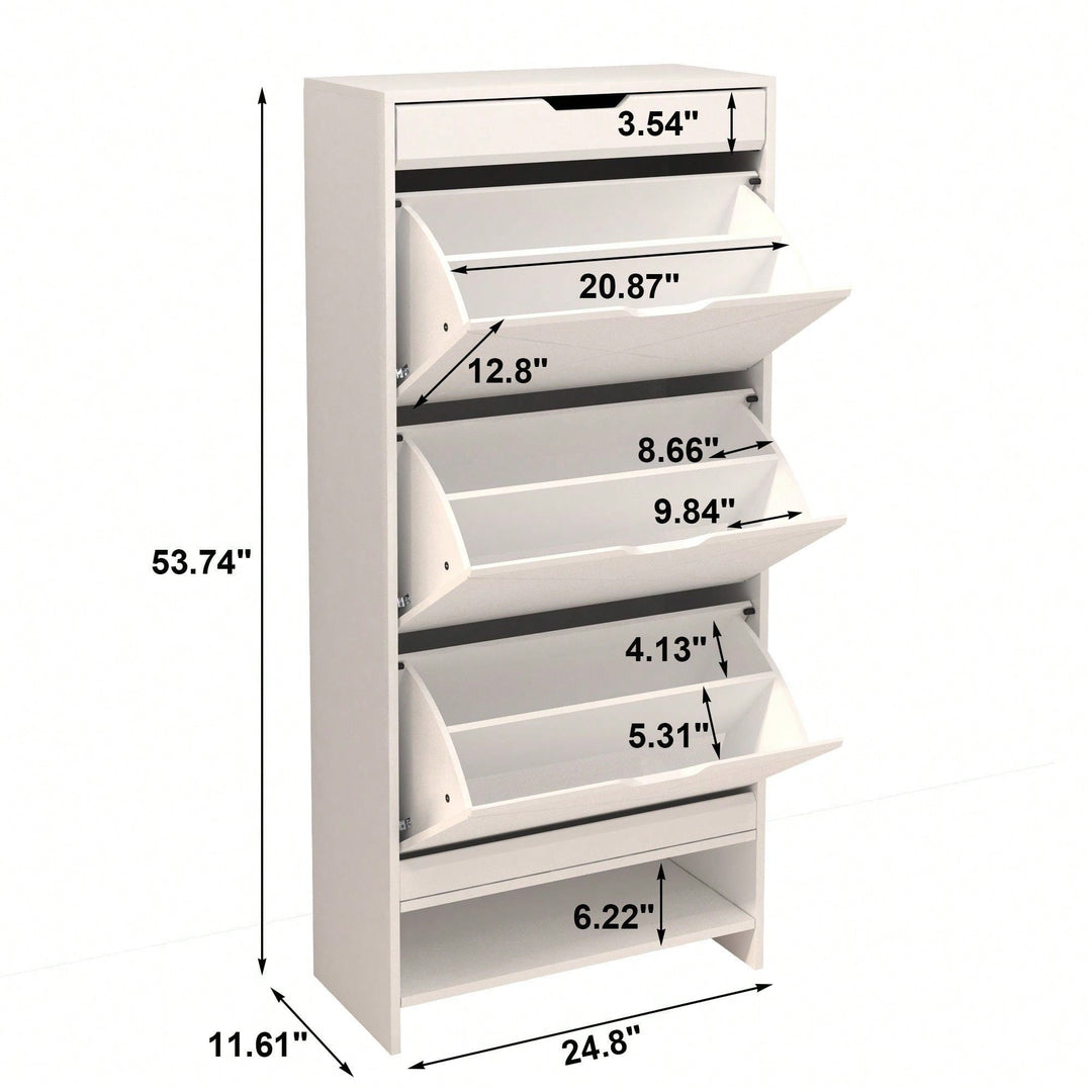 3 Tier Tipping Bucket Shoe Storage Cabinet - White Finish Image 5