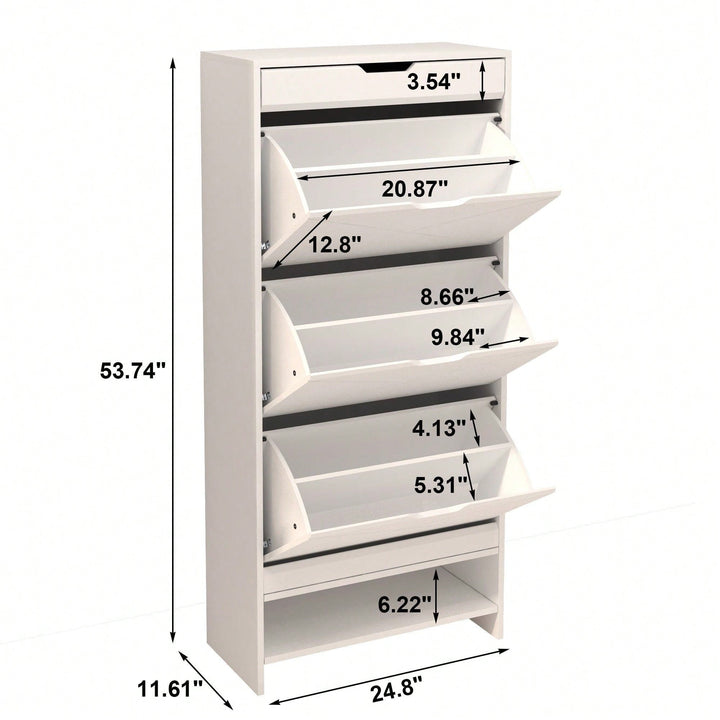 3 Tier Tipping Bucket Shoe Storage Cabinet - White Finish Image 5