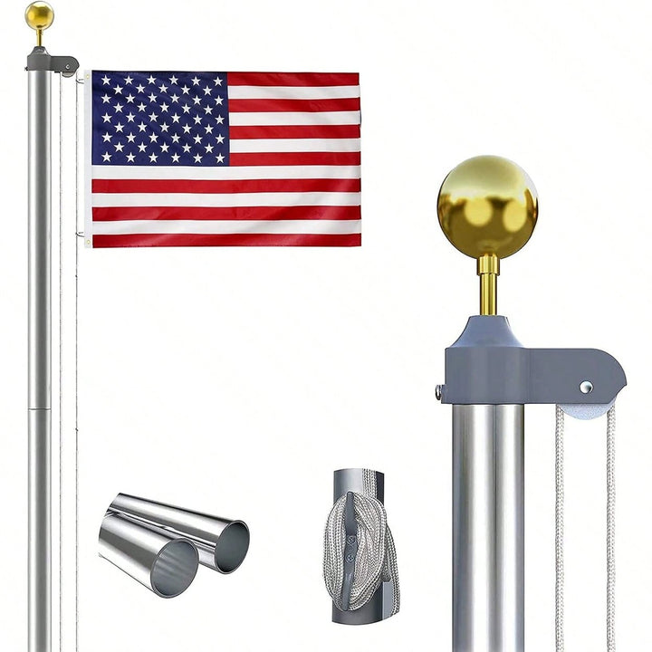 20FT Telescopic Flag Pole Kit - Heavy Duty Aluminum, 3x5 American Flag, Gold Ball, Easy Install, For Residential Or Image 1