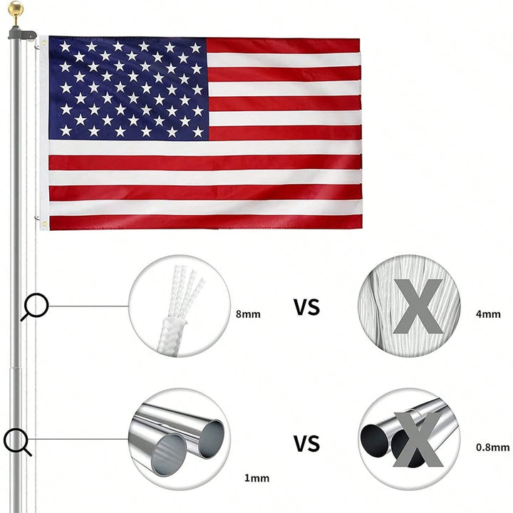 20FT Telescopic Flag Pole Kit - Heavy Duty Aluminum, 3x5 American Flag, Gold Ball, Easy Install, For Residential Or Image 2