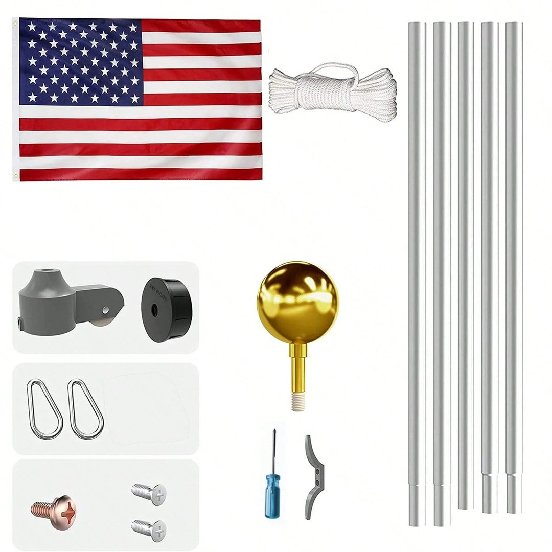 20FT Telescopic Flag Pole Kit - Heavy Duty Aluminum, 3x5 American Flag, Gold Ball, Easy Install, For Residential Or Image 3