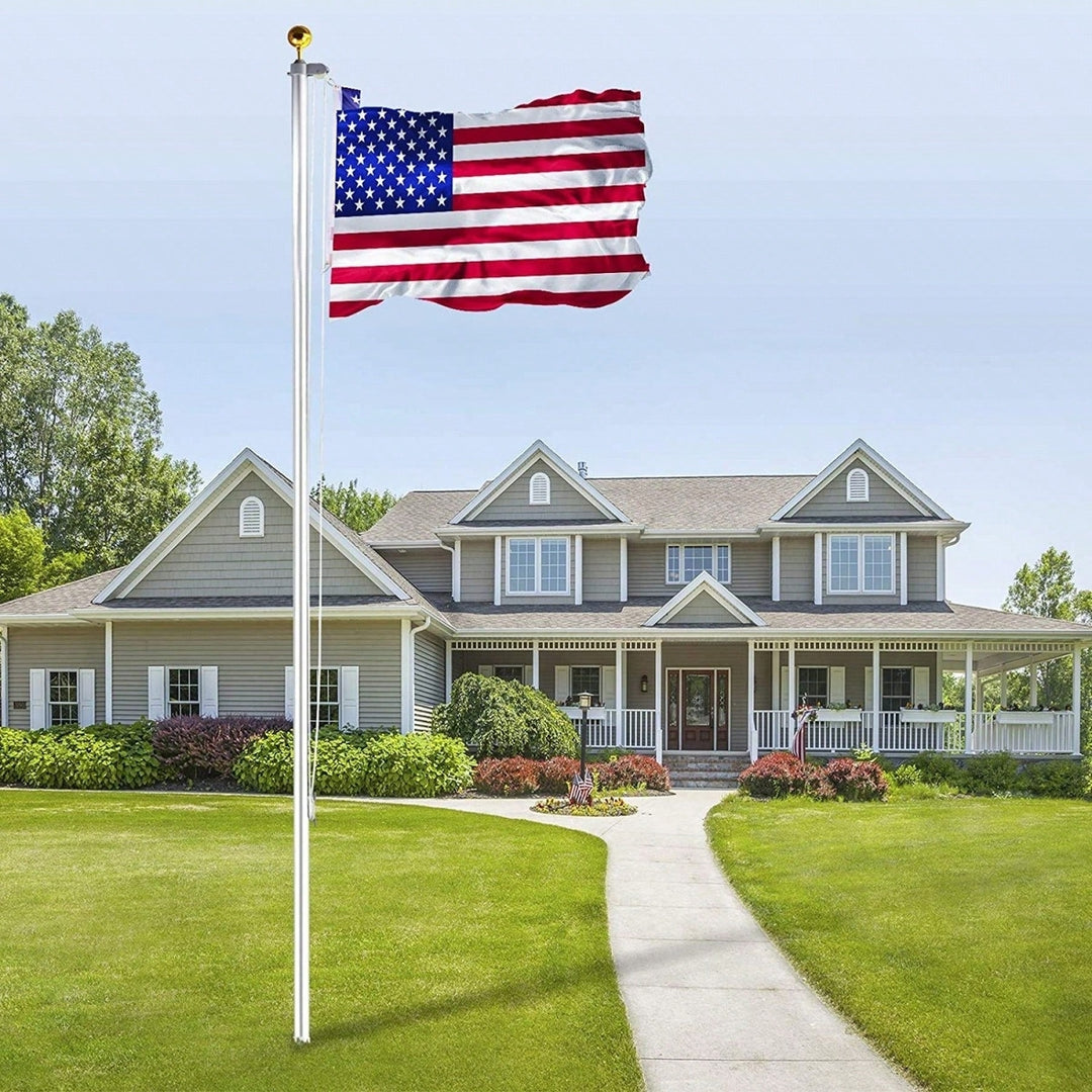 20FT Telescopic Flag Pole Kit - Heavy Duty Aluminum, 3x5 American Flag, Gold Ball, Easy Install, For Residential Or Image 4