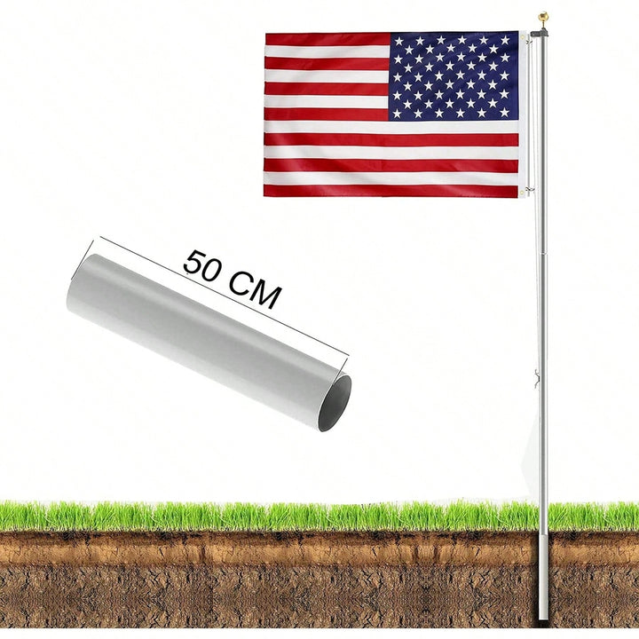 20FT Telescopic Flag Pole Kit - Heavy Duty Aluminum, 3x5 American Flag, Gold Ball, Easy Install, For Residential Or Image 6