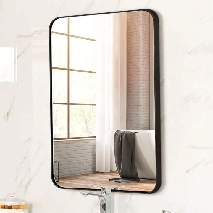 22x30 Inch Modern Metal Bathroom Mirror with HD Glass Anti-Rust Frame Shatterproof Film Easy Installation Contemporary Image 5