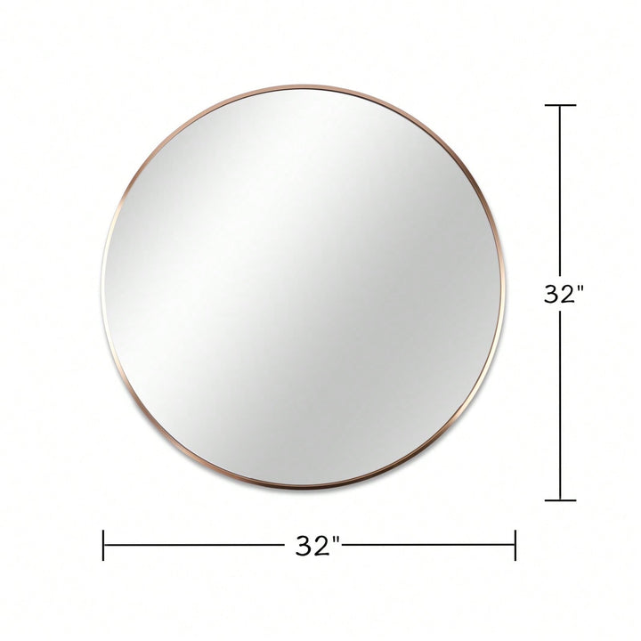 32 Inch Round Metal Bathroom Mirror with Anti-Rust Frame and Shatterproof Glass Easy Install Hooks Image 5