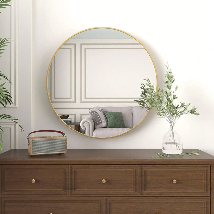 32 Inch Round Metal Bathroom Mirror with Anti-Rust Frame and Shatterproof Glass Easy Install Hooks Image 6