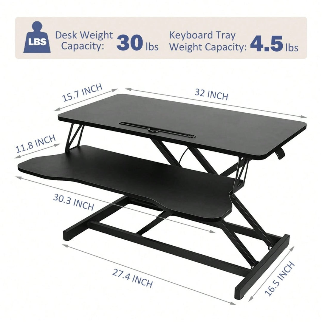 32 Inch Height Adjustable Sit To Stand Riser, Dual Monitor And Laptop Workstation With Wide Keyboard Tray Image 5