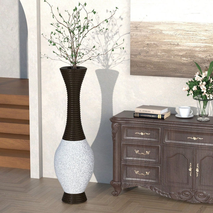 39 Inch Tall Rattan Floor Vase for Entryway - Elegant Two-Tone Dark Brown Decorative Vase for Dried Branches Pampas Image 2