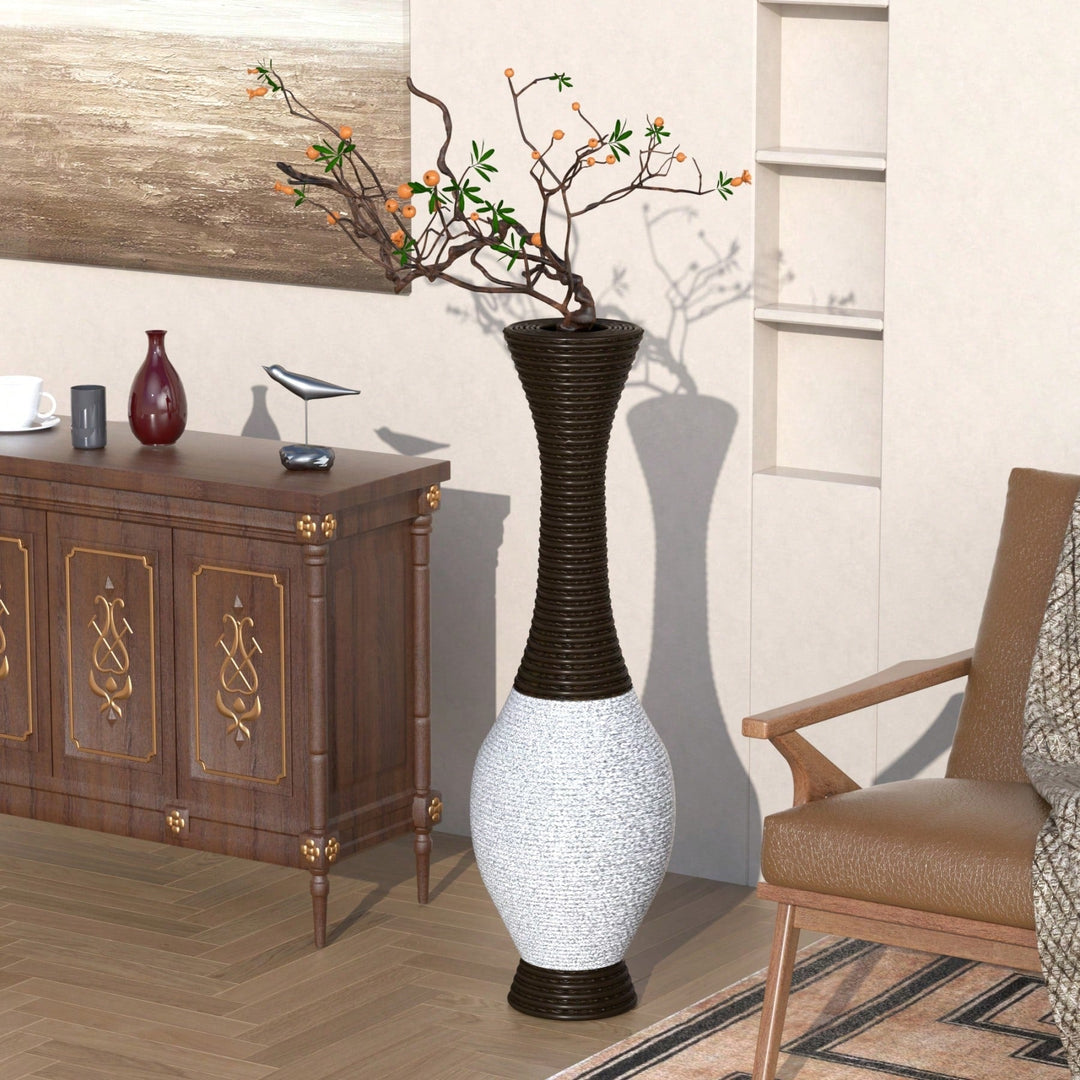 39 Inch Tall Rattan Floor Vase for Entryway - Elegant Two-Tone Dark Brown Decorative Vase for Dried Branches Pampas Image 3