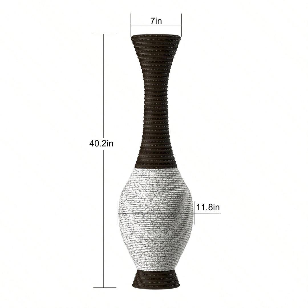 39 Inch Tall Rattan Floor Vase for Entryway - Elegant Two-Tone Dark Brown Decorative Vase for Dried Branches Pampas Image 5