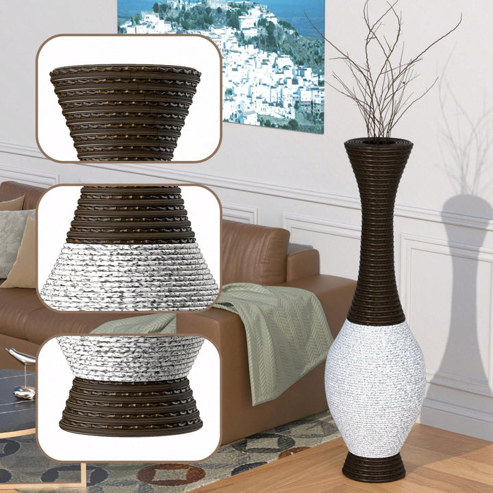 39 Inch Tall Rattan Floor Vase for Entryway - Elegant Two-Tone Dark Brown Decorative Vase for Dried Branches Pampas Image 6