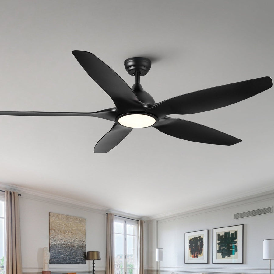 60 Integrated LED Ceiling Fan with Black ABS Blades - Modern Ceiling Light Fixture with Remote Lighting and Air Image 1