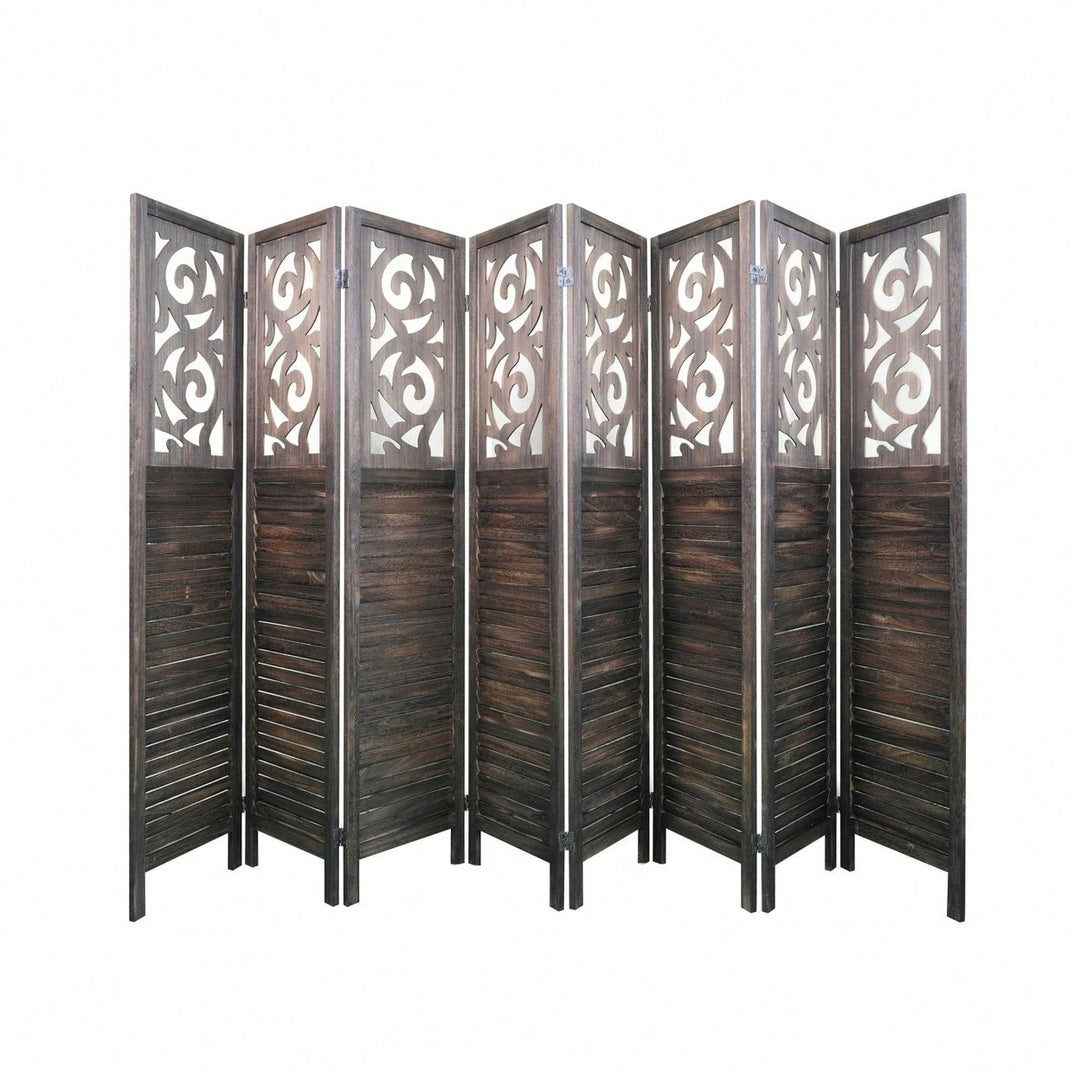 6FT 8 Panel Room Divider, Carved Wood Folding Privacy Screen, Foldable Panel Partition Wall Divider For Home, Office, Image 1