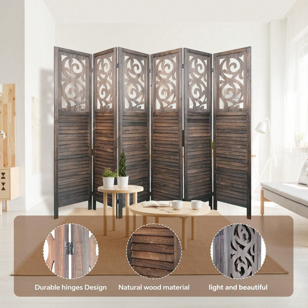 6FT 8 Panel Room Divider, Carved Wood Folding Privacy Screen, Foldable Panel Partition Wall Divider For Home, Office, Image 4