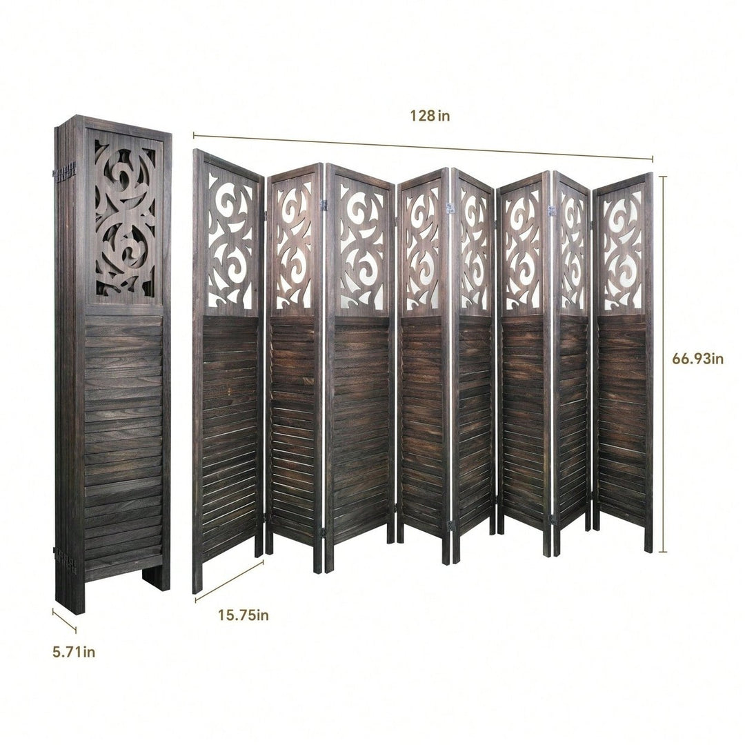 6FT 8 Panel Room Divider, Carved Wood Folding Privacy Screen, Foldable Panel Partition Wall Divider For Home, Office, Image 5