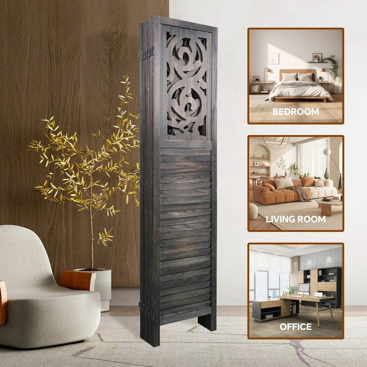 6FT 8 Panel Room Divider, Carved Wood Folding Privacy Screen, Foldable Panel Partition Wall Divider For Home, Office, Image 6