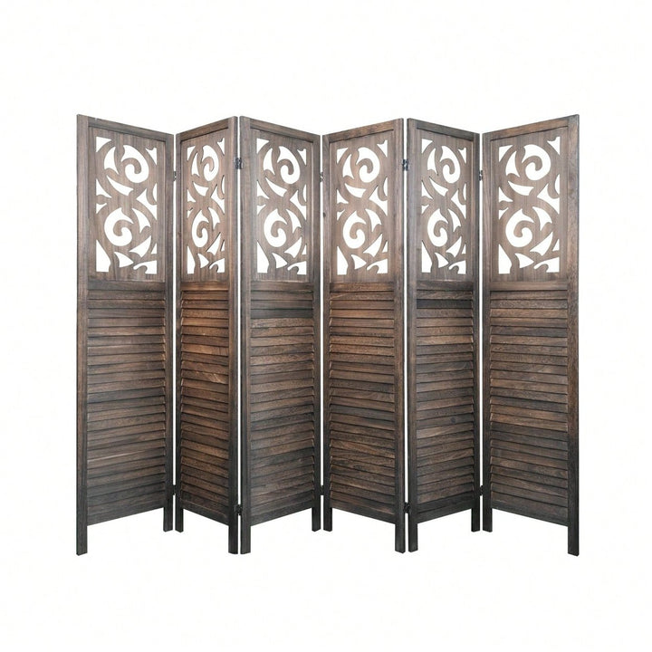 6FT Carved Wood Room Divider 6 Panel Folding Privacy Screen Foldable Panel Wall Divider For Home, Office, Restaurant Image 1