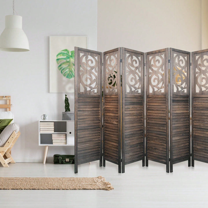 6FT Carved Wood Room Divider 6 Panel Folding Privacy Screen Foldable Panel Wall Divider For Home, Office, Restaurant Image 3