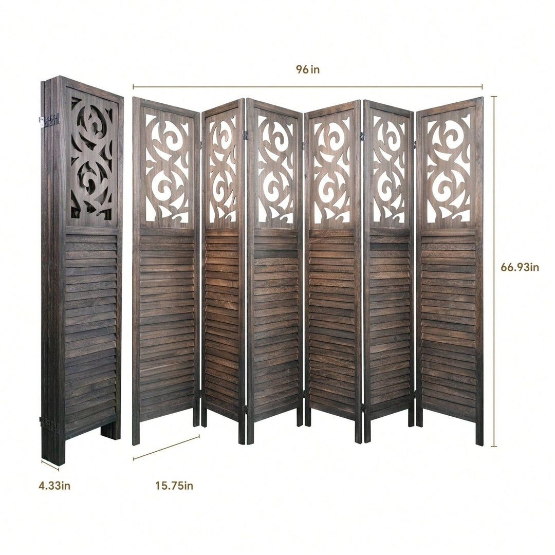 6FT Carved Wood Room Divider 6 Panel Folding Privacy Screen Foldable Panel Wall Divider For Home, Office, Restaurant Image 5