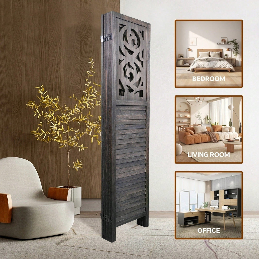 6FT Carved Wood Room Divider 6 Panel Folding Privacy Screen Foldable Panel Wall Divider For Home, Office, Restaurant Image 6