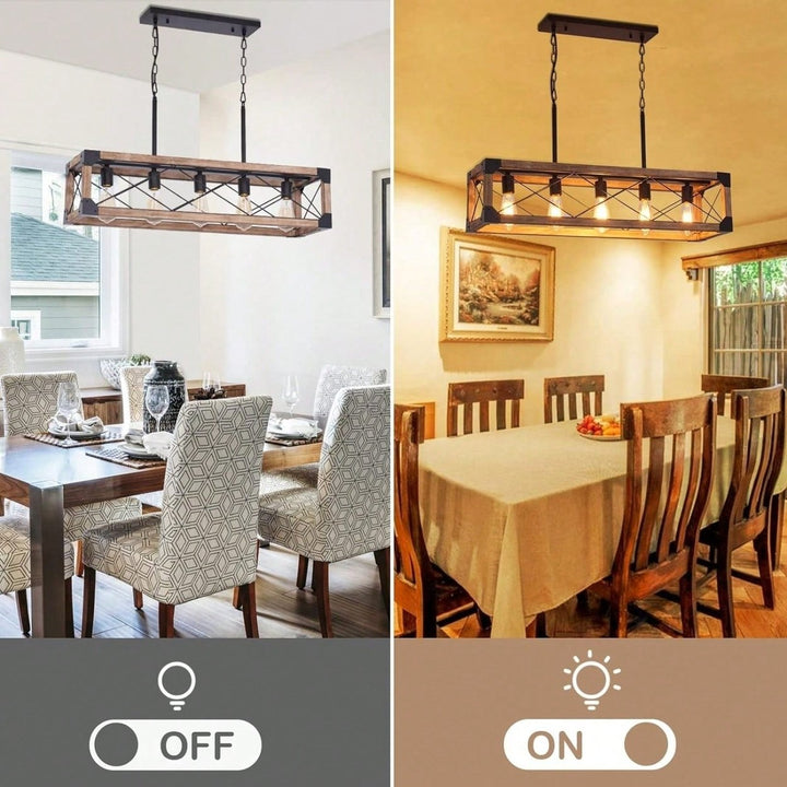 5-Light Dining Room Light Fixture, Farmhouse Linear Chandelier With Solid Wood For Dining Room Kitchen Bar Pool Table Image 5