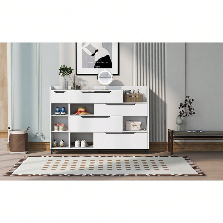 7-Shelf Shoe Cabinet With 5 Drawers, Modern Shoe Storage Organizer Cabinet For Entryway, Hallway, Living Room Image 4