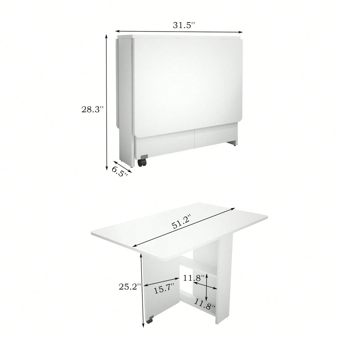 51 Inch Portable Folding Table with Wheels for Small Families and Displays Seats 5-6 Easy to Store and Transport Image 5