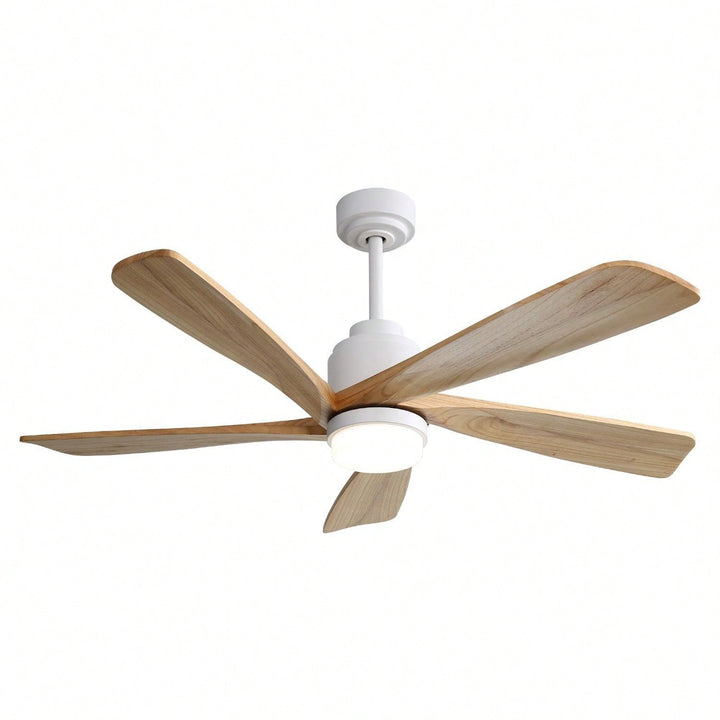 52 Inch Indoor Ceiling Fan With 120V Dimmable 5 Solid Wood Blades Remote Control Reversible DC Motor With Led Light Image 2