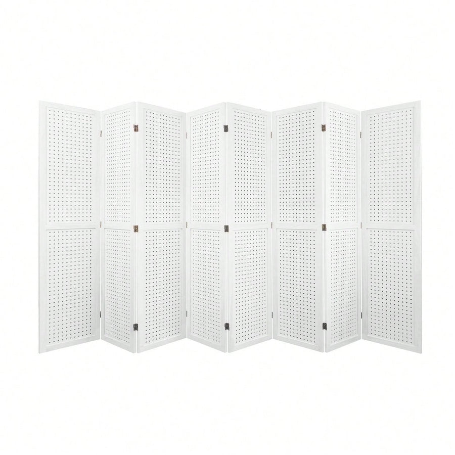 8 Panel Wooden Pegboard Room Divider 5.6Ft Folding Privacy Screen Freestanding Display for Trade Shows and Home Image 1