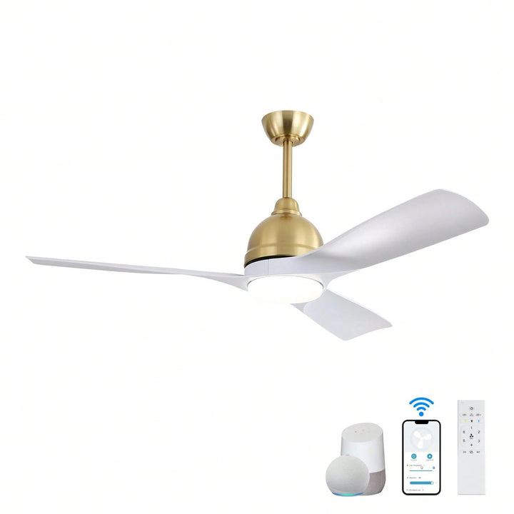 54 Inch White ABS Ceiling Fan With 6 Speed Smart Remote Control Dimmable Reversible DC Motor For Living Room Image 1