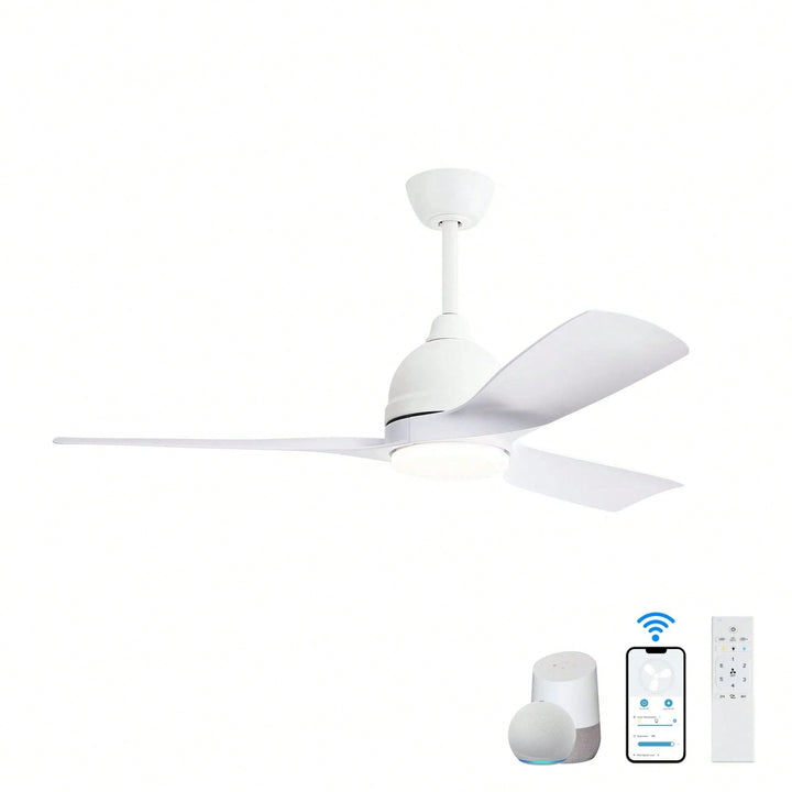 54 Inch White ABS Ceiling Fan With 6 Speed Smart Remote Control Dimmable Reversible DC Motor For Living Room Image 2