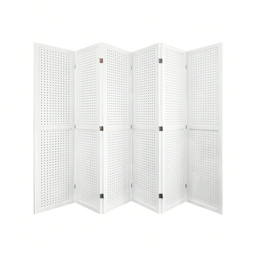 6 Panel Wooden Room Divider 5.6Ft Freestanding Pegboard Display for Trade Shows Crafts and Home Organization Image 1