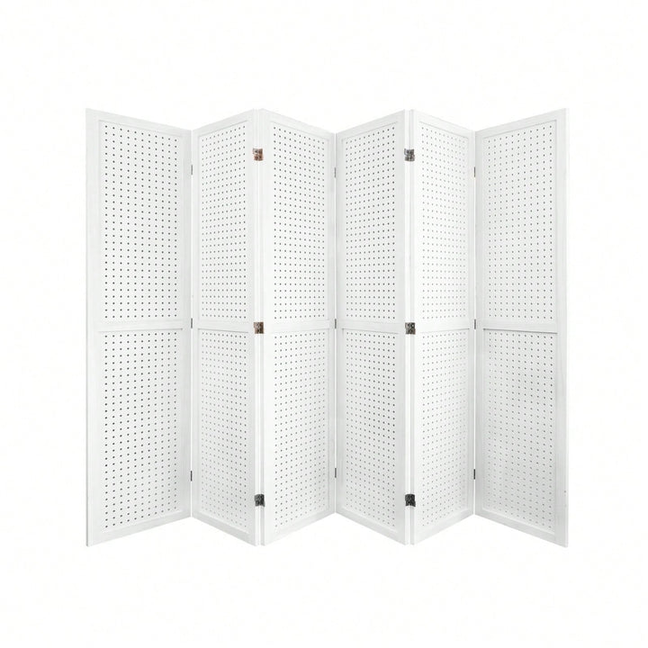 6 Panel Wooden Room Divider 5.6Ft Freestanding Pegboard Display for Trade Shows Crafts and Home Organization Image 1