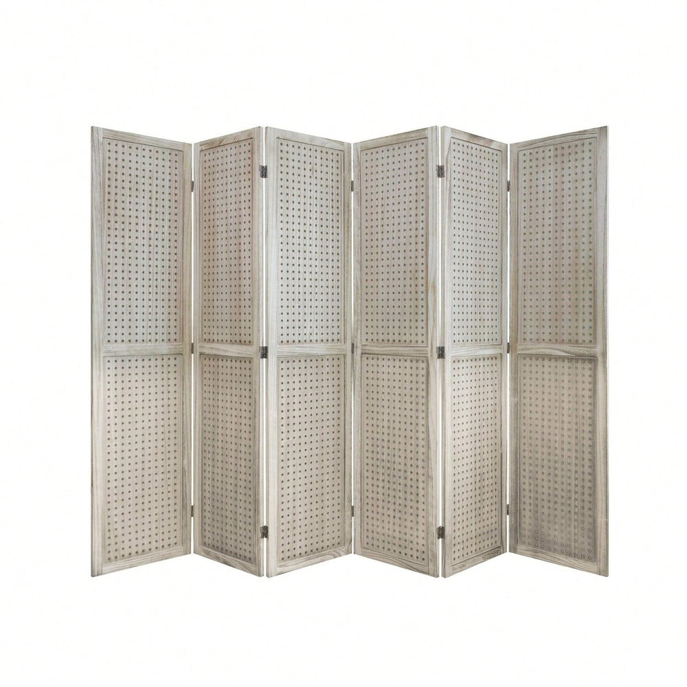 6 Panel Wooden Room Divider 5.6Ft Freestanding Pegboard Display for Trade Shows Crafts and Home Organization Image 2