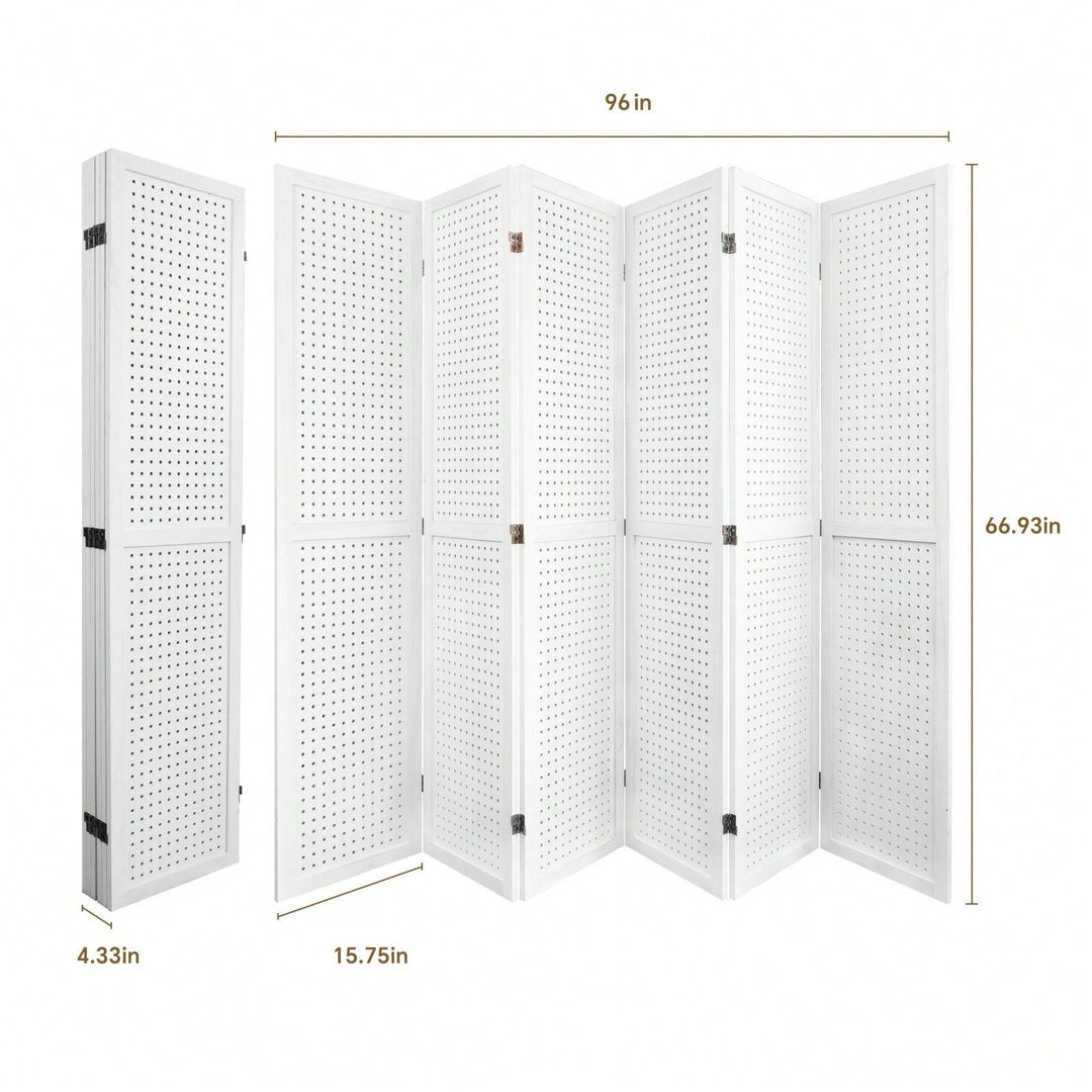 6 Panel Wooden Room Divider 5.6Ft Freestanding Pegboard Display for Trade Shows Crafts and Home Organization Image 6