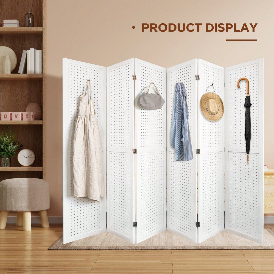 6 Panel Wooden Room Divider 5.6Ft Freestanding Pegboard Display for Trade Shows Crafts and Home Organization Image 7