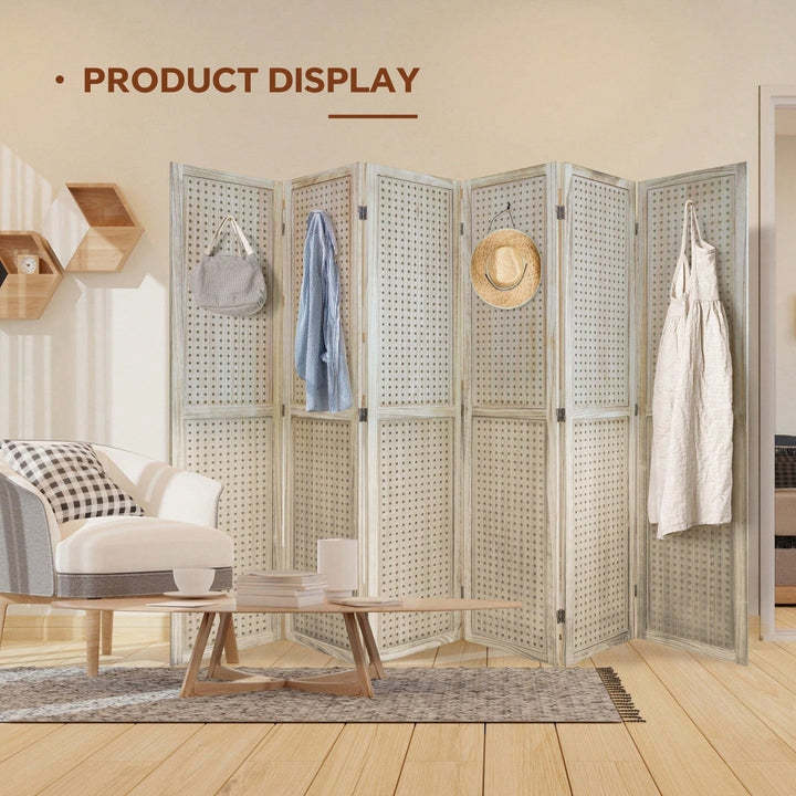 6 Panel Wooden Room Divider 5.6Ft Freestanding Pegboard Display for Trade Shows Crafts and Home Organization Image 10