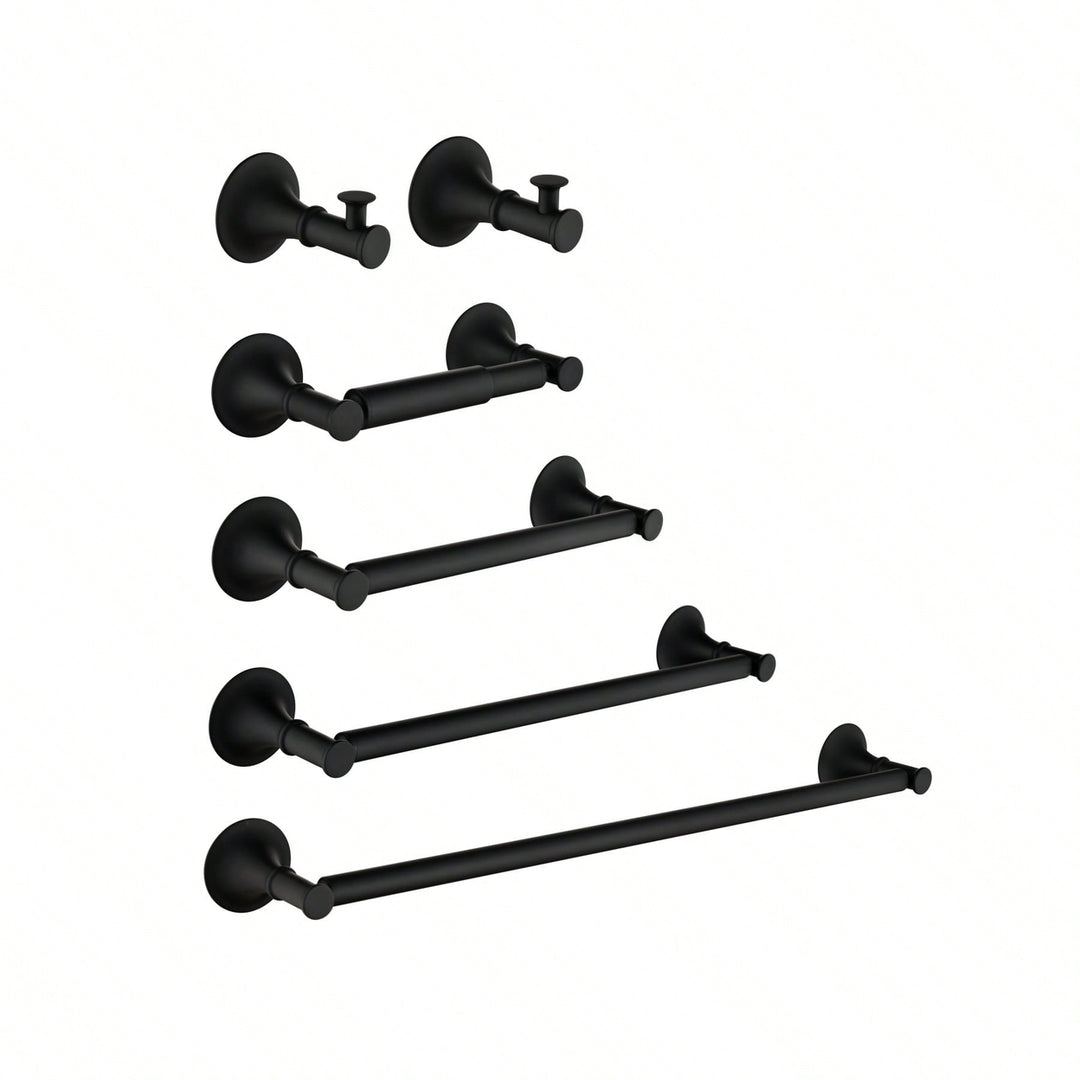 6-Piece Wall Mounted Bathroom Hardware Set with Corrosion-Resistant Finish for Towel Bars and Organization Image 2