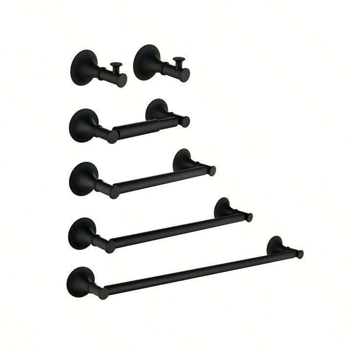 6-Piece Wall Mounted Bathroom Hardware Set with Corrosion-Resistant Finish for Towel Bars and Organization Image 1