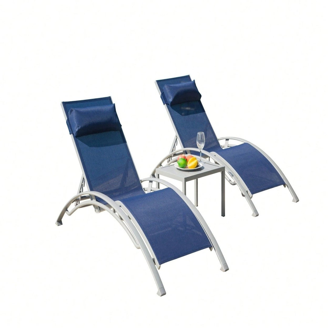 Adjustable Aluminum Chaise Lounge Chair Set of 3 with Metal Side Table for Outdoor Pool Deck Lawn and Backyard All Image 3