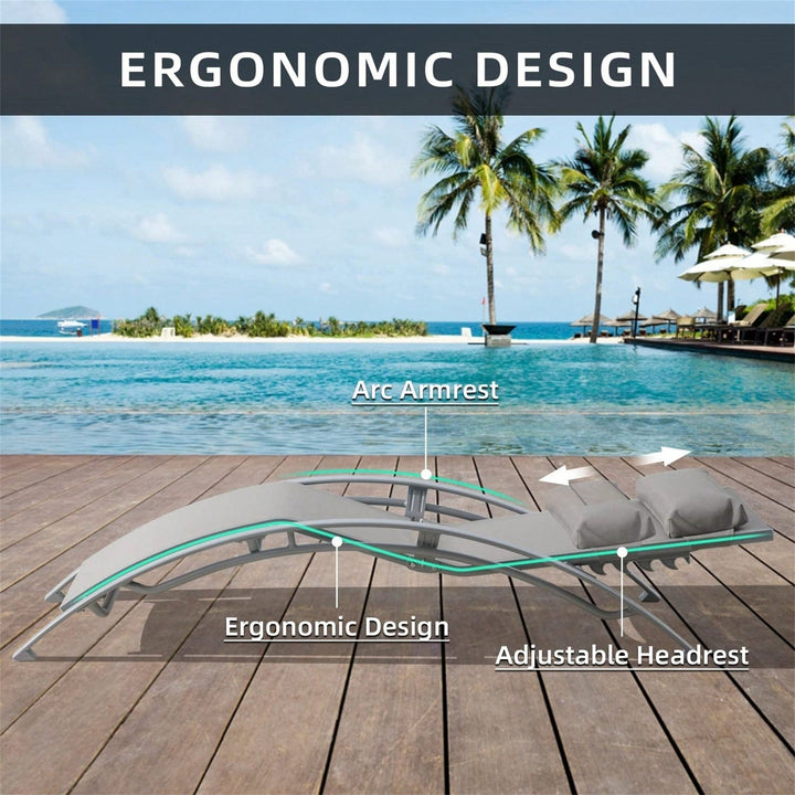 Adjustable Aluminum Chaise Lounge Chair Set of 3 with Metal Side Table for Outdoor Pool Deck Lawn and Backyard All Image 6